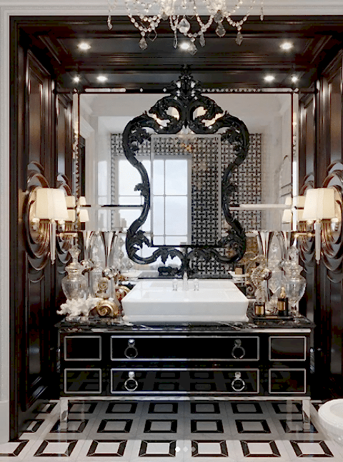 BENNET'S PASLANMAZ BAZALI PARLAK SİYAH ART-DECO BANYO DOLABI