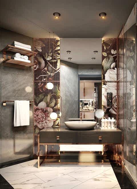 FLOWERENCE PASLANMAZ BRONZ PROFİLLİ ANTRASİT GRİ MODERN BANYO DOLABI