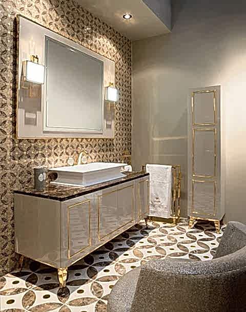 HALL PARLAK LAKE GOLD VARAKLI MODERN BANYO DOLABI