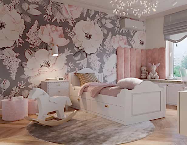 VANESSA GÜL DESENLİ DİLİMLİ MODERN KIZ ÇOCUK ODASI